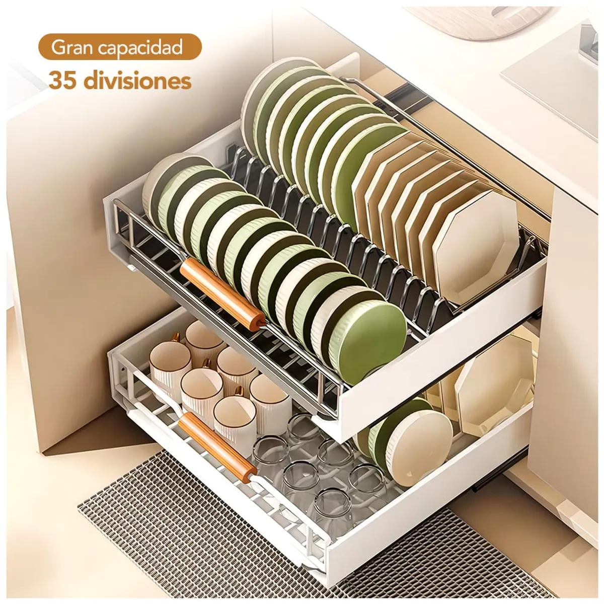 KELLER - Escurridor de Platos Extraíble 2en1 de Gabinete de AceroInoxidable L70