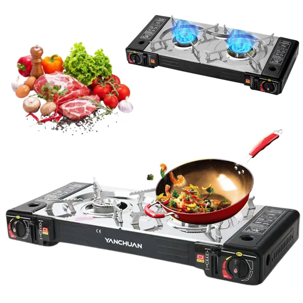 GENERICO - cocina a gas butano portatil 2 hornillas 2 en 1 camping