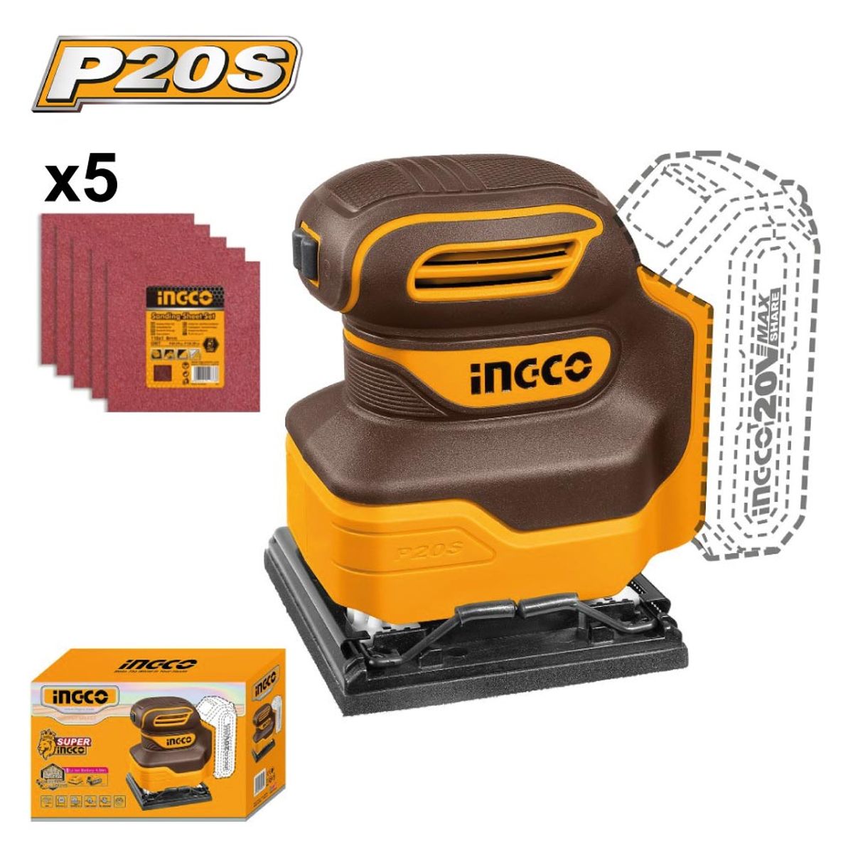 INGCO TOOLS - LIJADORA ORBITAL INGCO 20V CSHSLI2014