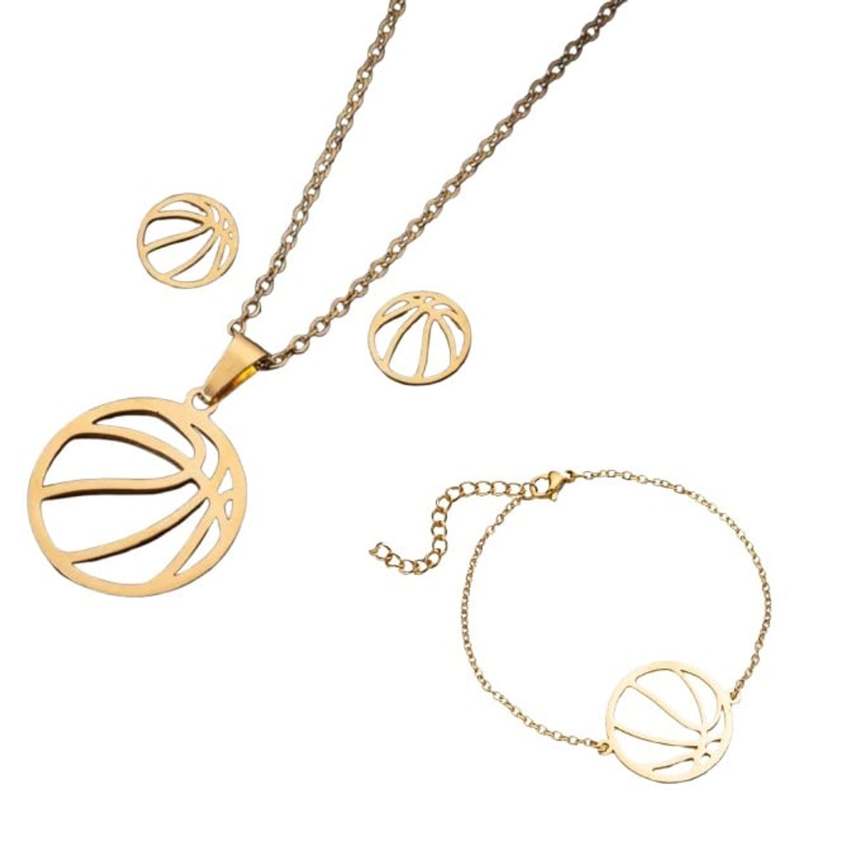 GENERICO - Set collar aretes y pulsera pelota básquet dorado