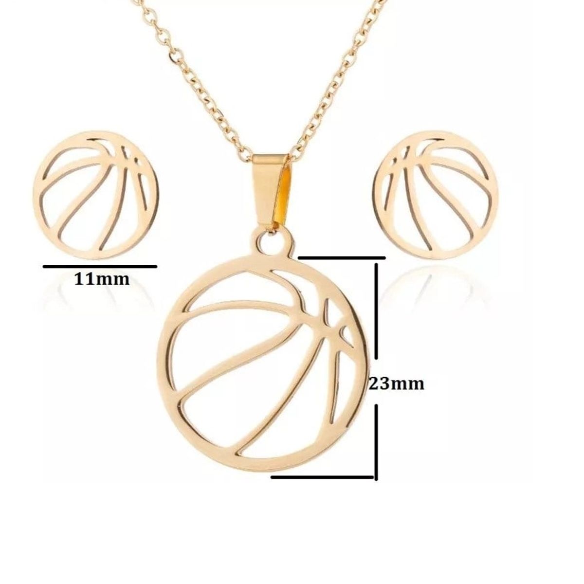 GENERICO - Set collar aretes y pulsera pelota básquet dorado