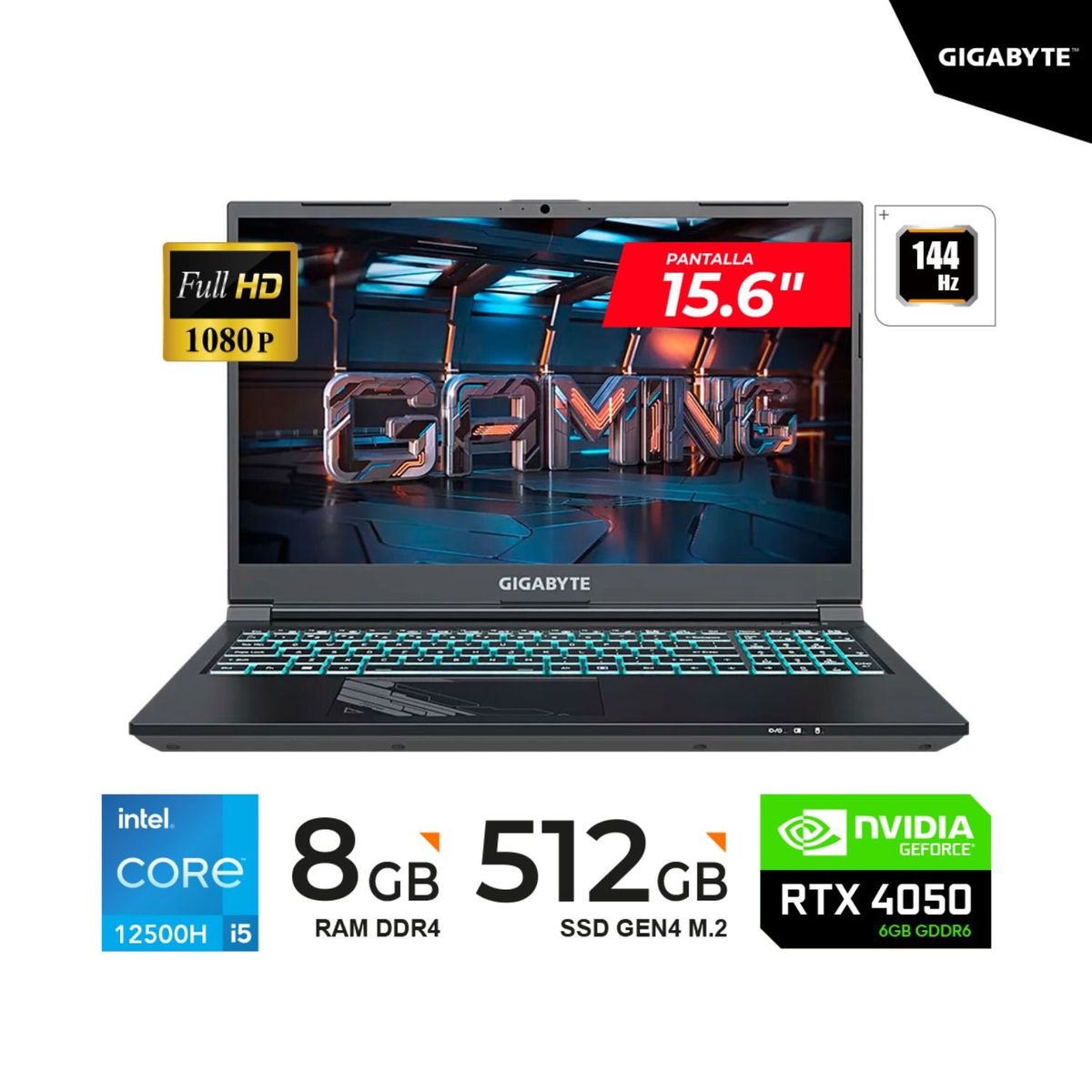 GIGABYTE - LAPTOP GIGABYTE I5 12500H G5 MF GAMING 15.6" FHD 144HZ 8GB 512GB Gen4 RTX 4050 6GB FreedOs