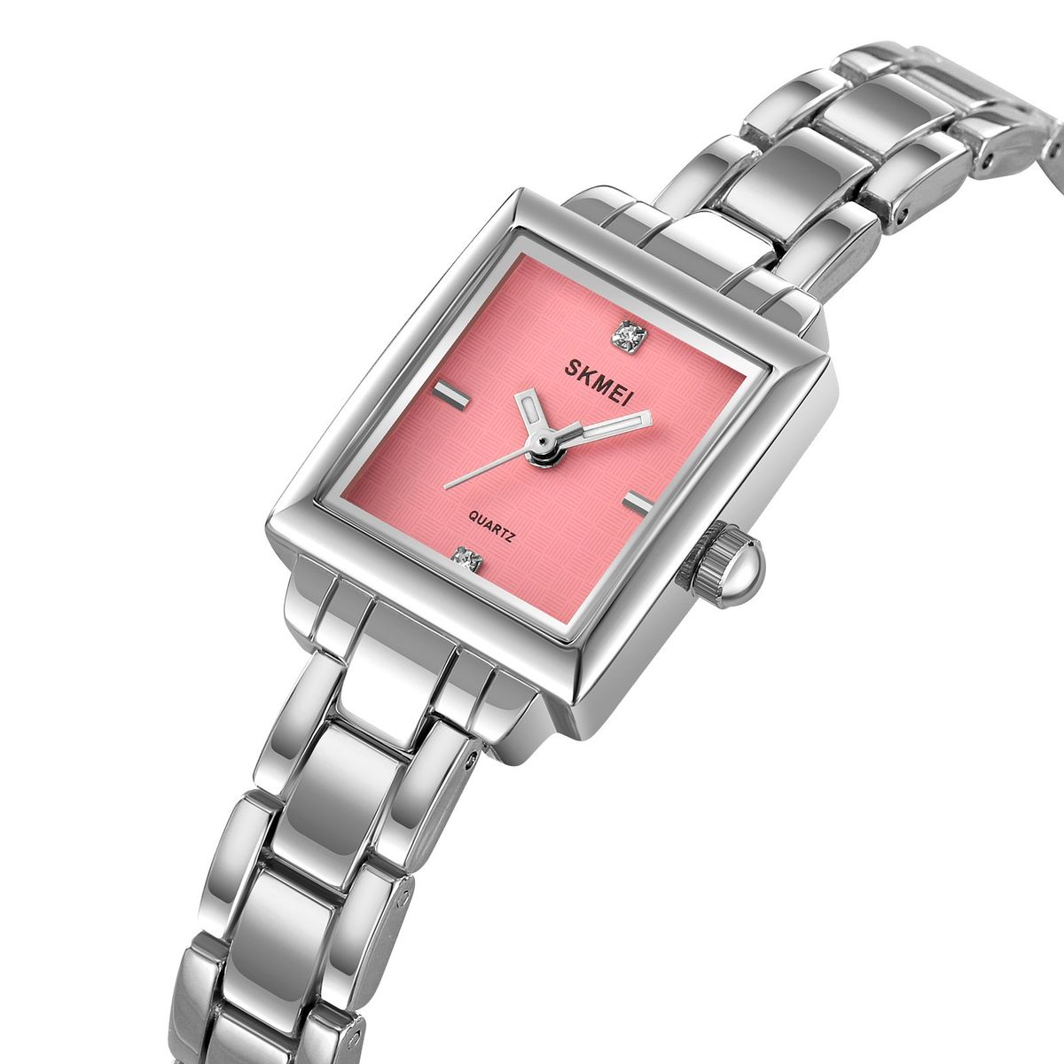 SKMEI - RELOJ SKMEI 2315 PLATEADO FONDO ROSADO CORREA ACERO PARA DAMA