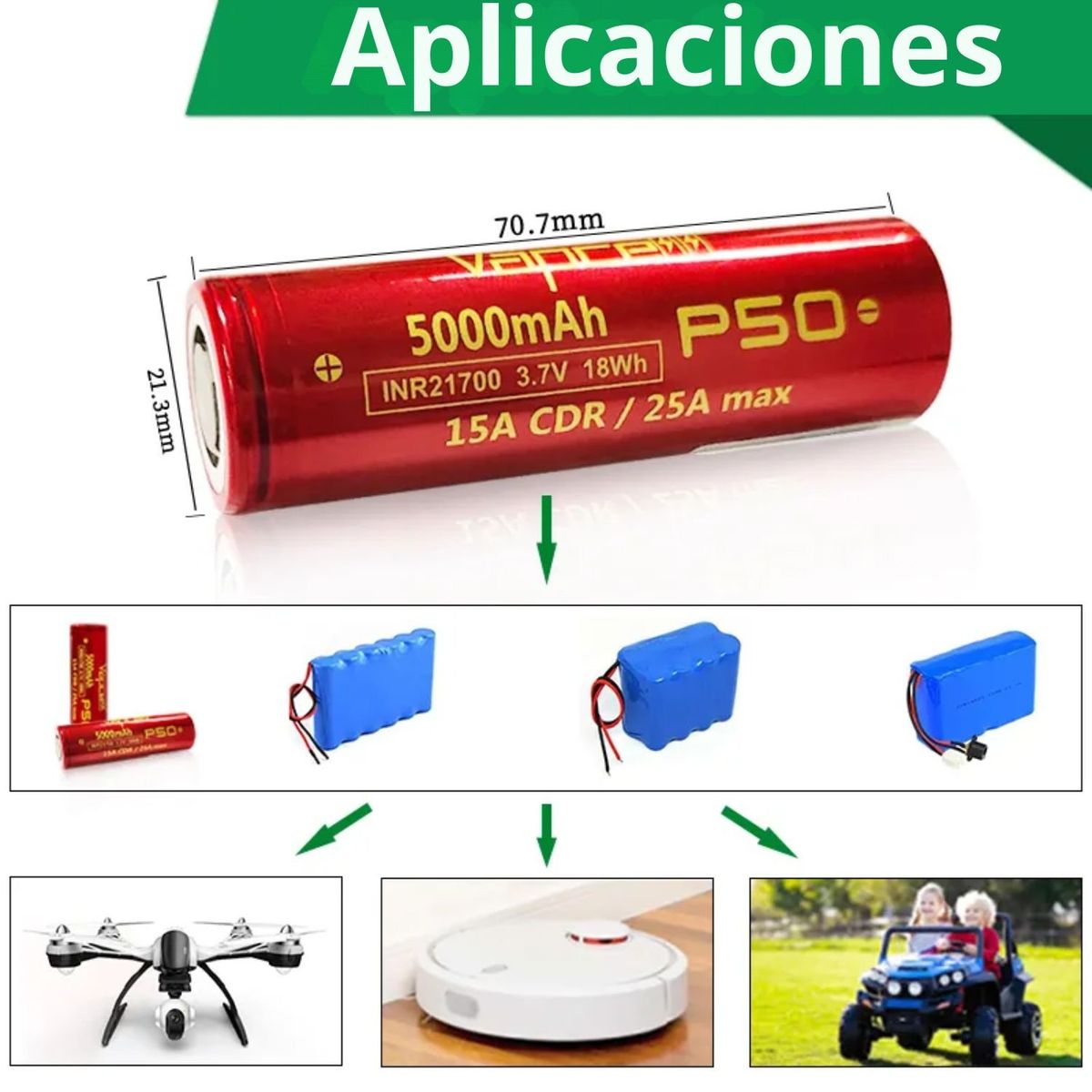 OEM - Baterias recargables para linternas y equipos Vapcell 21700 5000mah