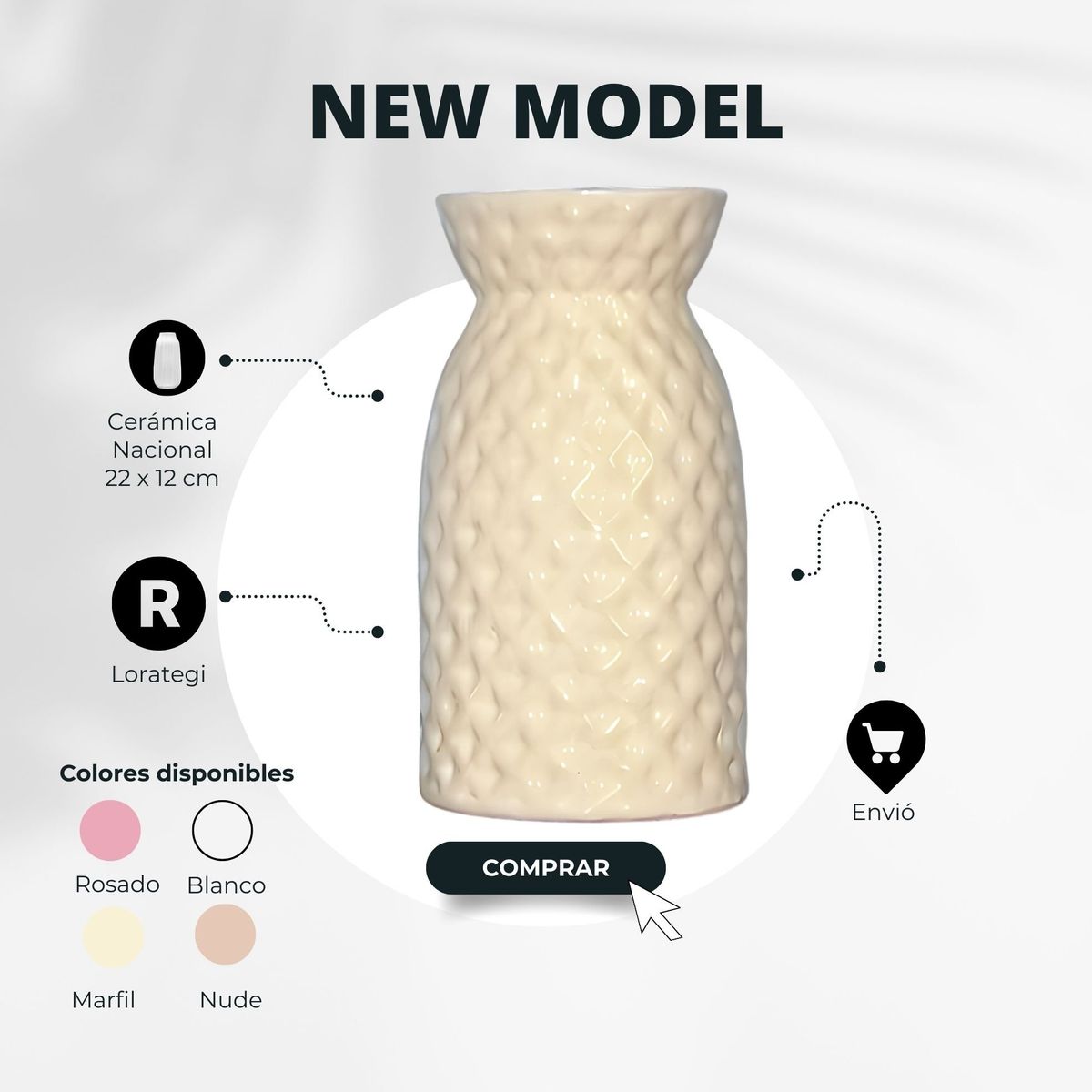 GENERICO - Floreros Jarrones Home Decorativos de Cerámica Nacional 22 x 12 cm