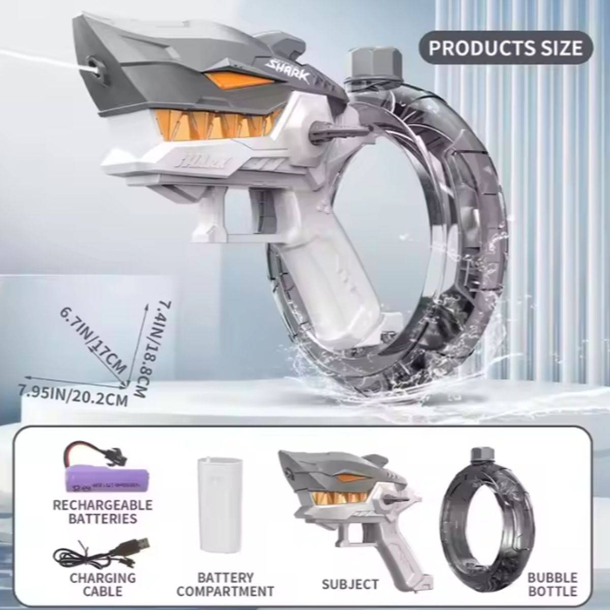 GENERICO - Pistola de Agua Electrónica automáticas Tiburón Gris