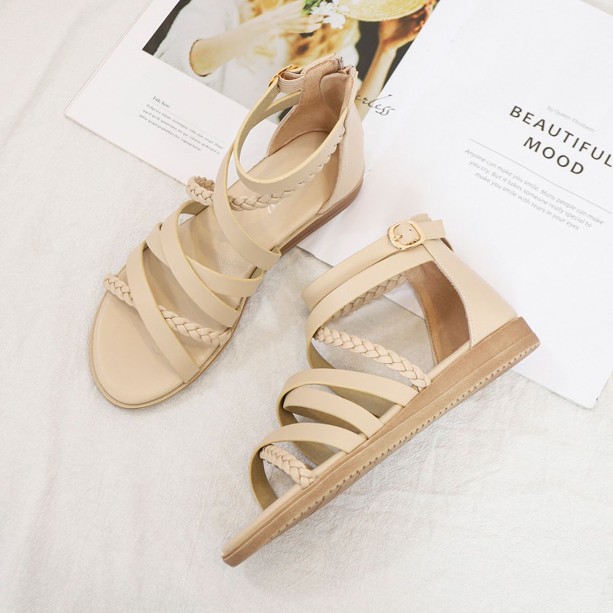 BLWOENS - Zapatos Sandalias de verano para Mujers - Beige