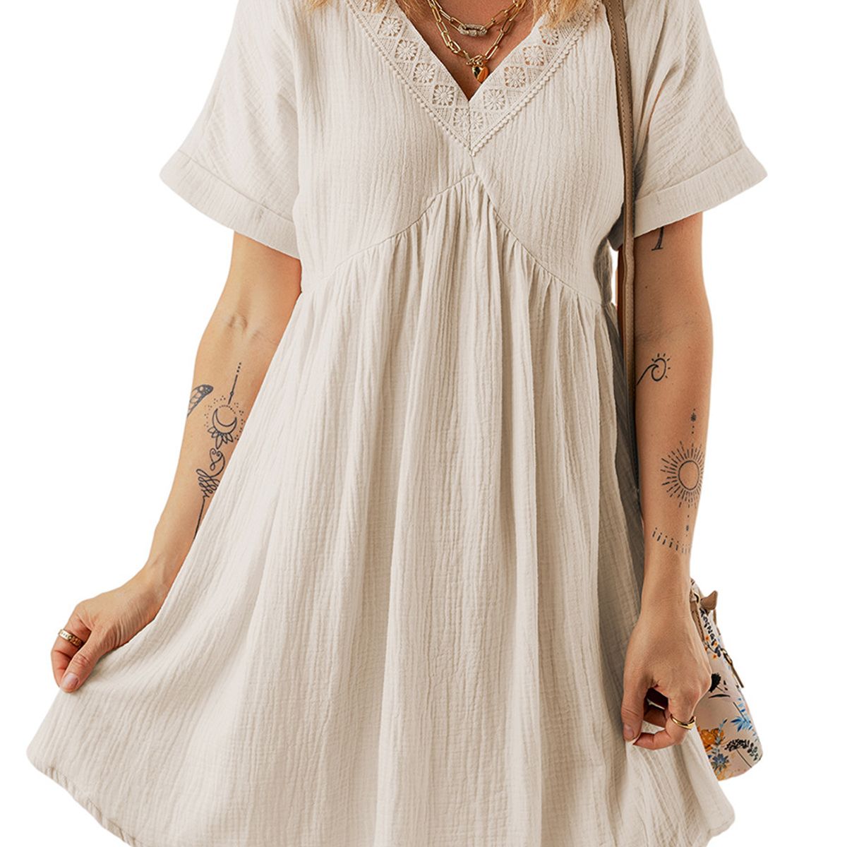 BLWOENS - Vestido casual de para mujeres - Beige