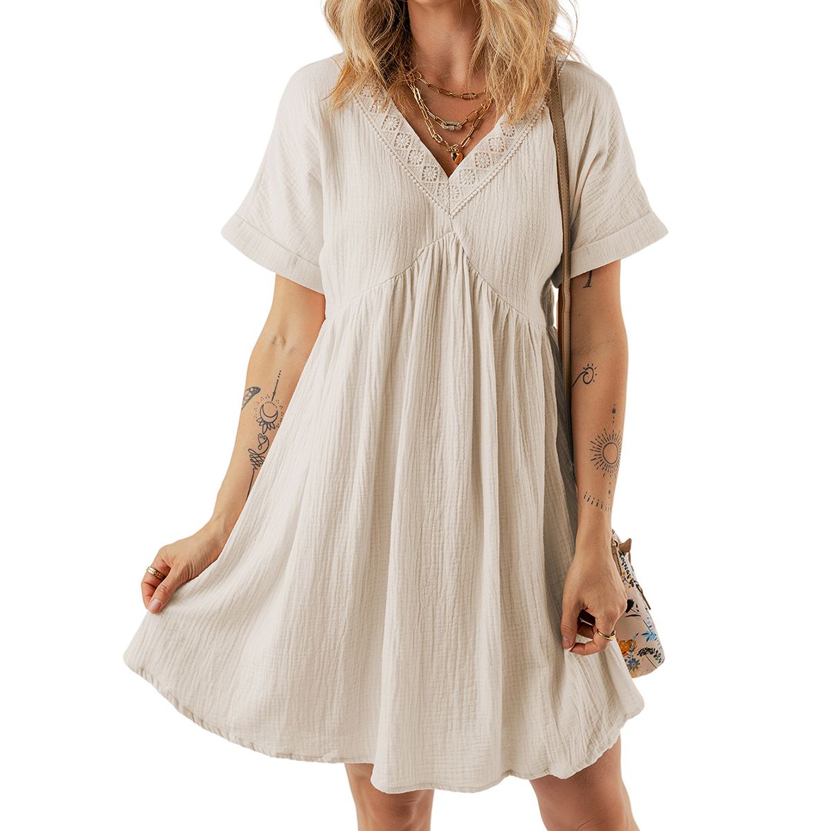 BLWOENS - Vestido casual de para mujeres - Beige
