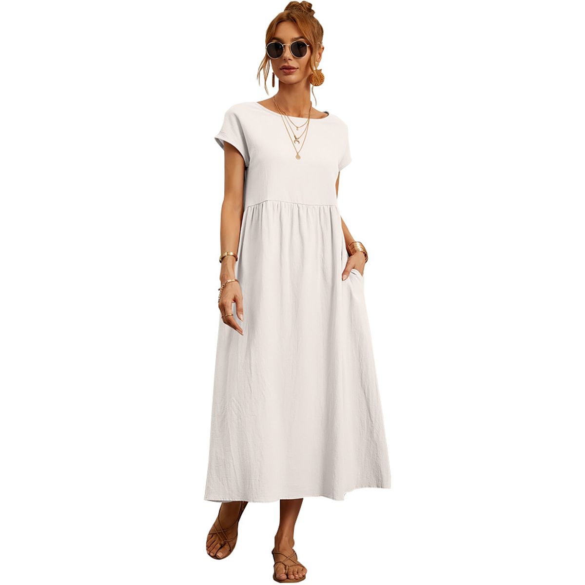 BLWOENS - Vestido casual de para mujeres -  Beige