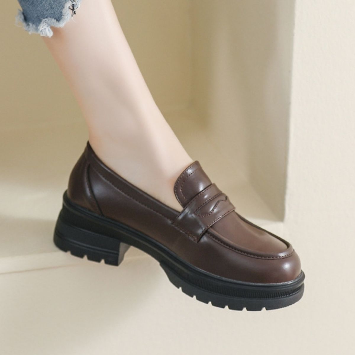 BLWOENS - Zapatos de cuero casuales para mujeres - Marrón