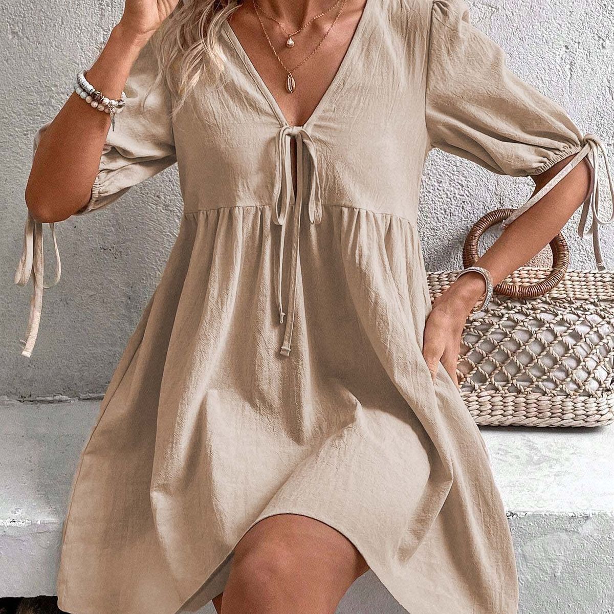 BLWOENS - Vestido casual de para mujeres -  Beige