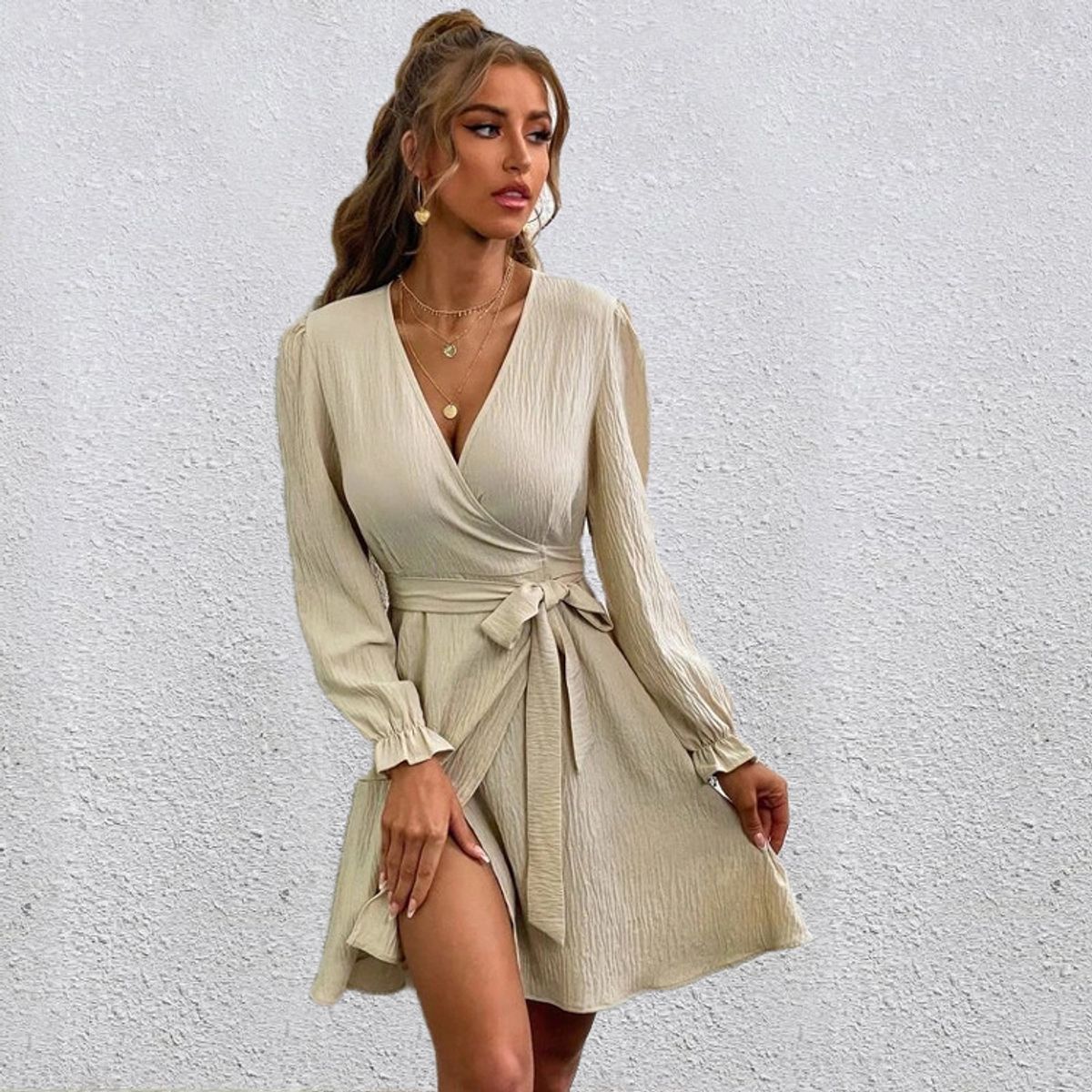 BLWOENS - Vestido casual de para mujeres - Beige