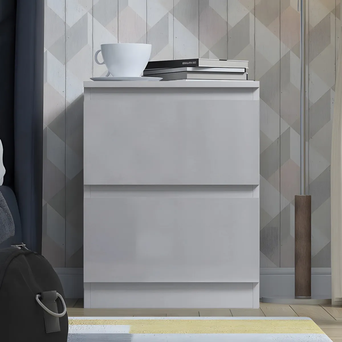 GENERICO - Velador Mesa de Noche Francine 2 Cajones Gris Huk