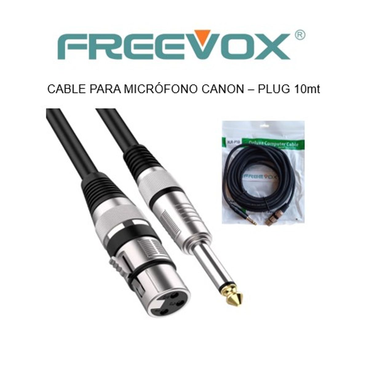FREEVOX - CABLE FREEVOX PARA MICROFONO 10M - XLR Hembra a Plug 635mm