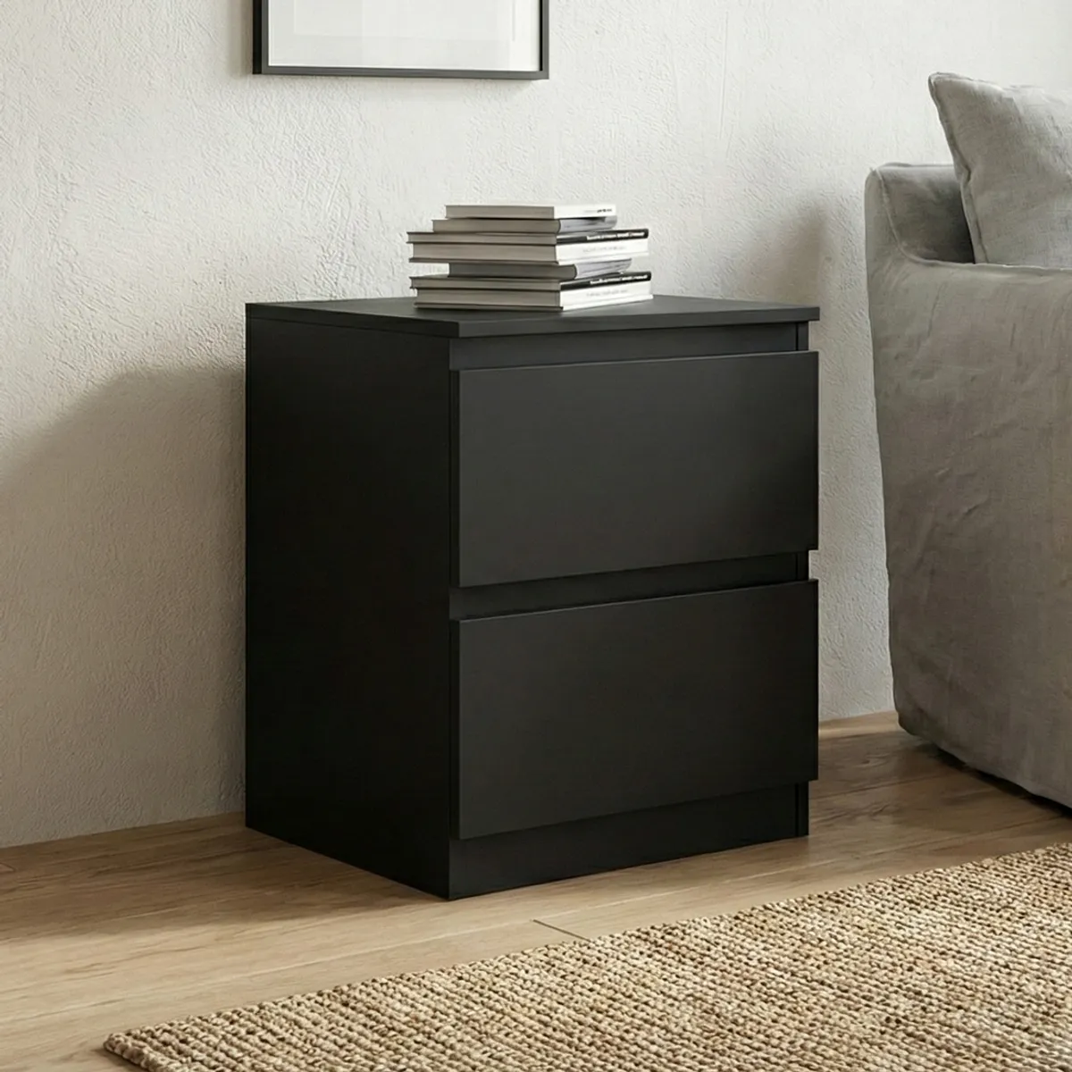 GENERICO - Velador Mesa de Noche Francine 2 Cajones Negro Huk