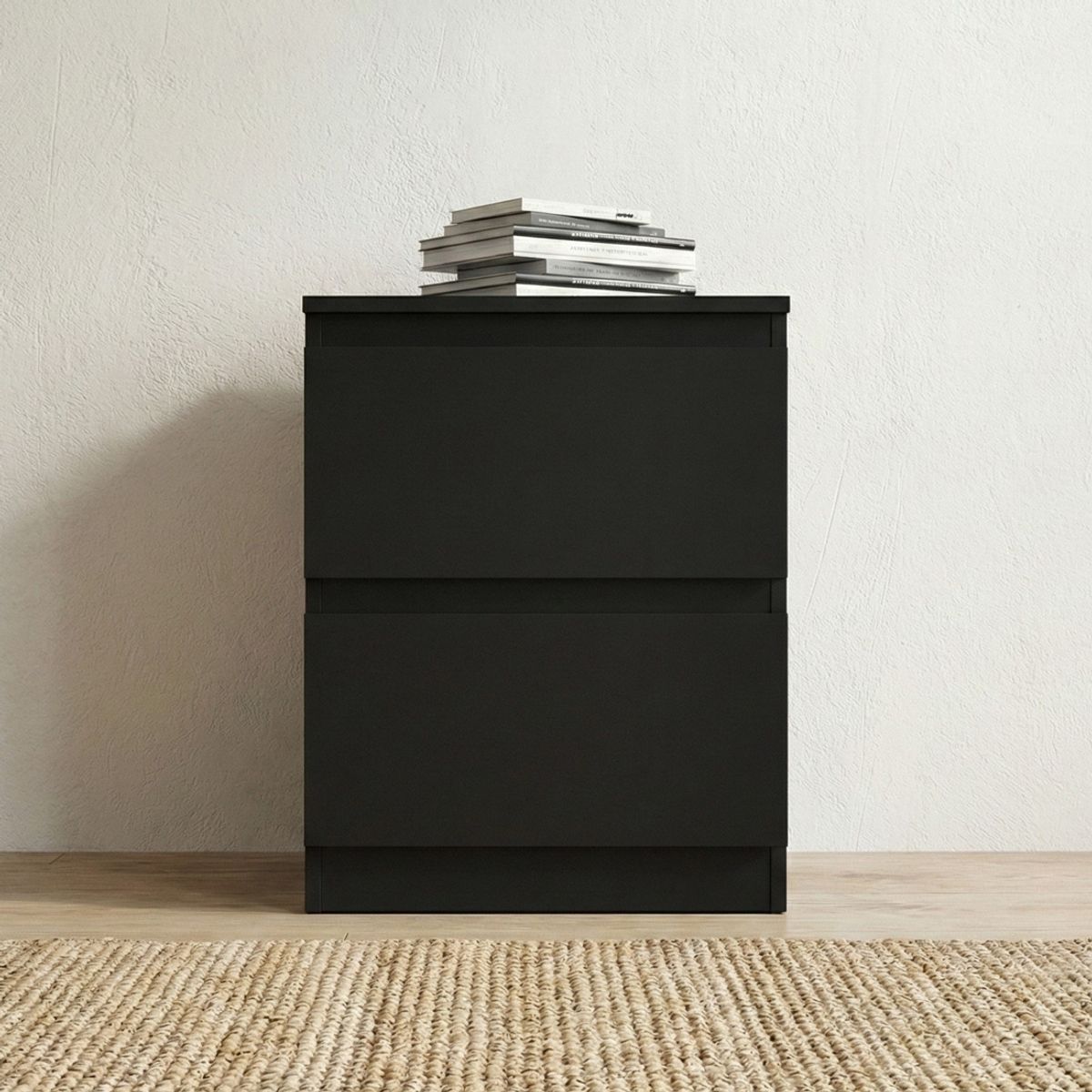 GENERICO - Velador Mesa de Noche Francine 2 Cajones Negro Huk