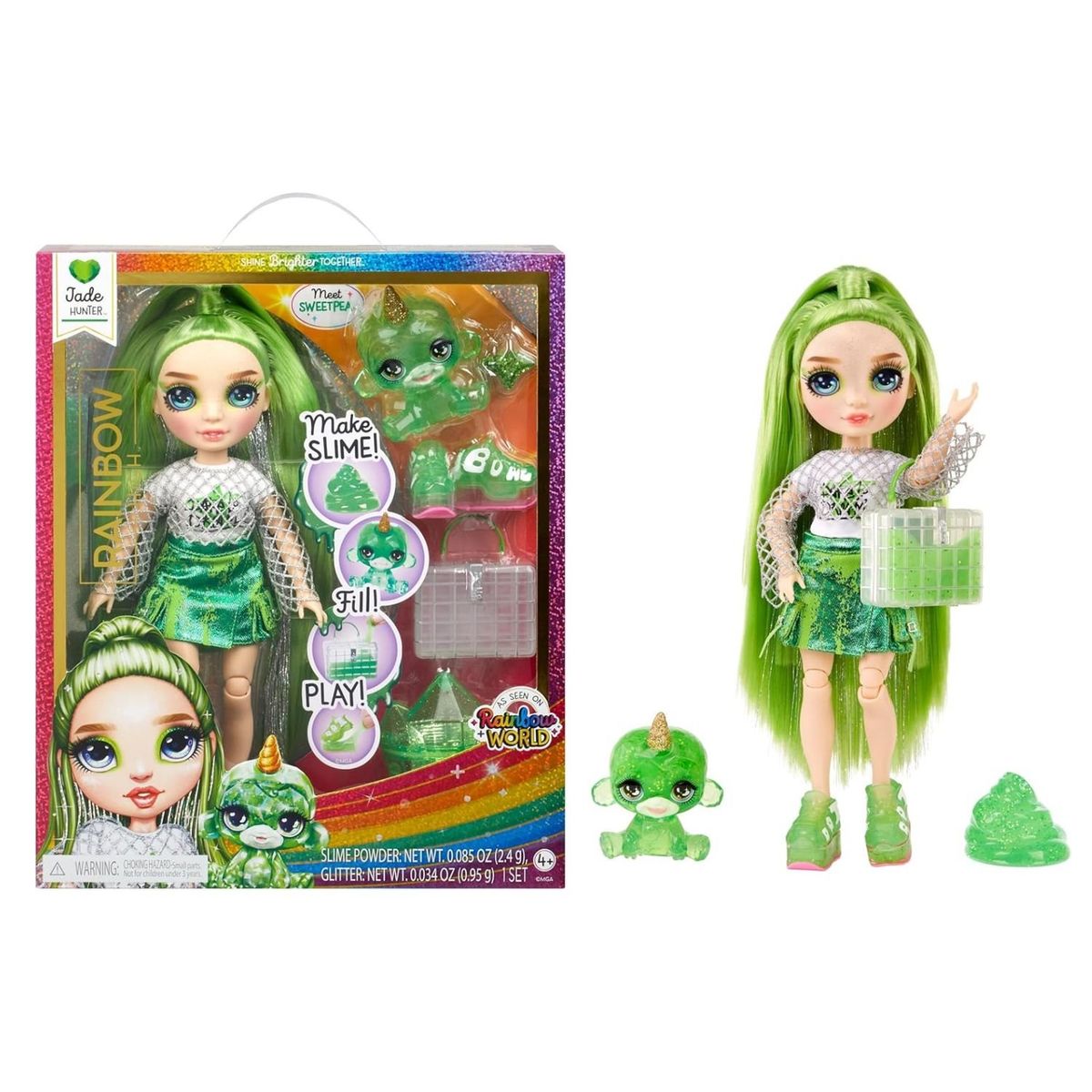 RAINBOW HIGH - Muñeca Rainbow High Jade con Kit Mascota y Slime