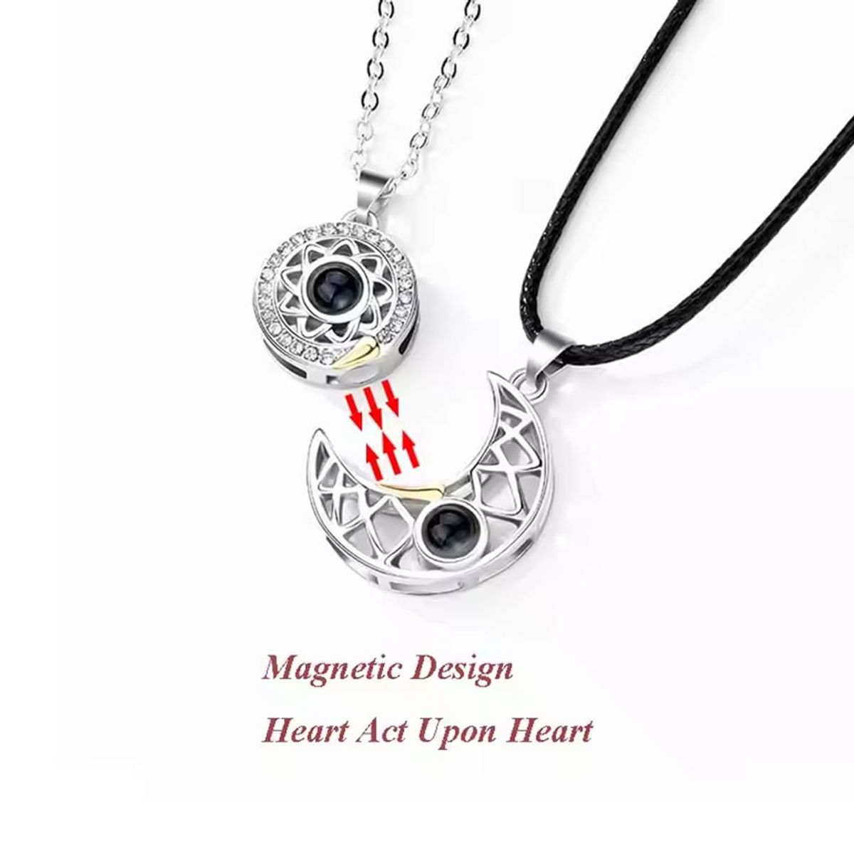 GENERICO - COLLAR MAGNÉTICO PACK 2 EN 1 SOL LUNA PLATEADO 100 IDIOMAS TE AMO