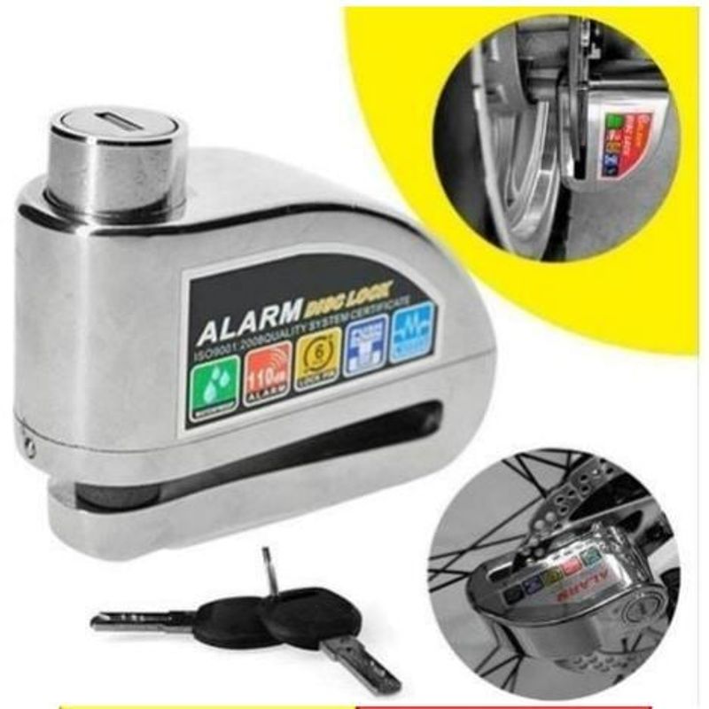 GENERICO - Candado de disco para moto  bicicleta con Alarma cromado