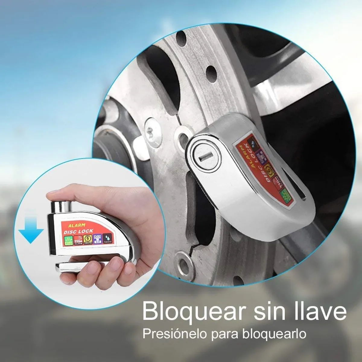 GENERICO - Candado de disco para moto  bicicleta con Alarma cromado