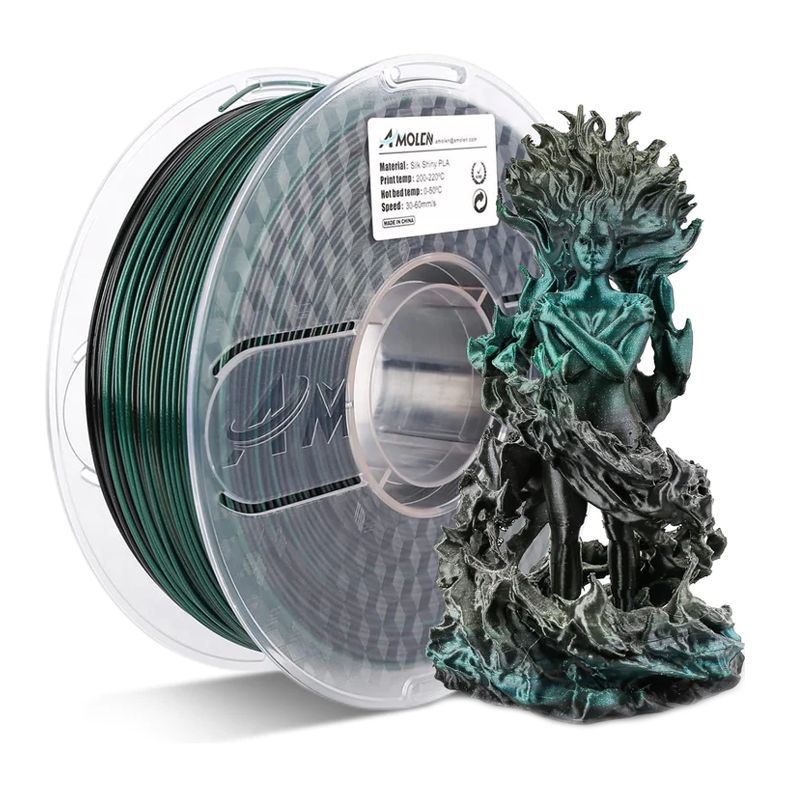 AMOLEN - Filamento Multicolor Gradiente PLA para impresora 3D Negro con Verde