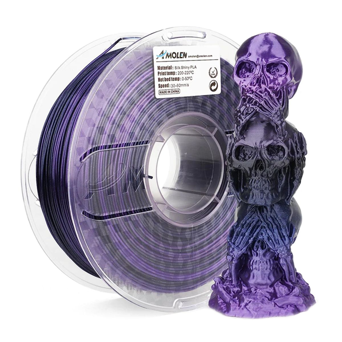AMOLEN - Filamento Multicolor Gradiente PLA para impresora 3D Negro con Morado