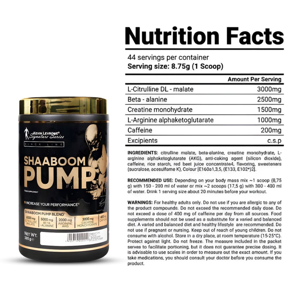 KEVIN LEVRONE - Shaaboom pump 385 g - 44 servicios / Pre-Entreno Kevin Levrone