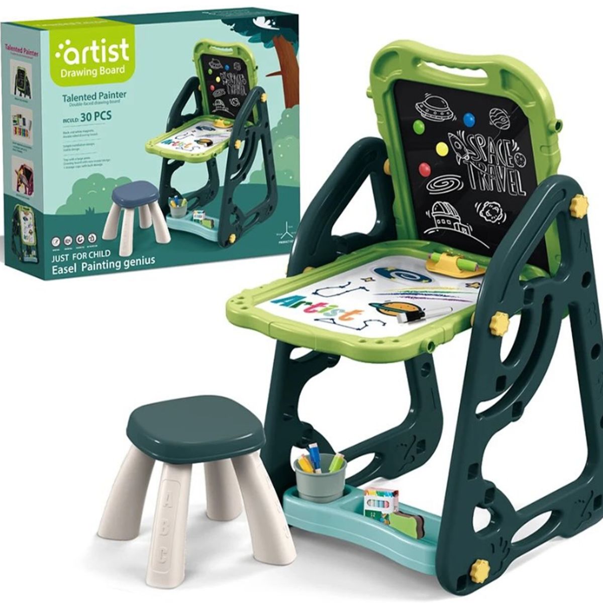 GENERICO - Pizarra doble de arte para niños azul 2 en 1