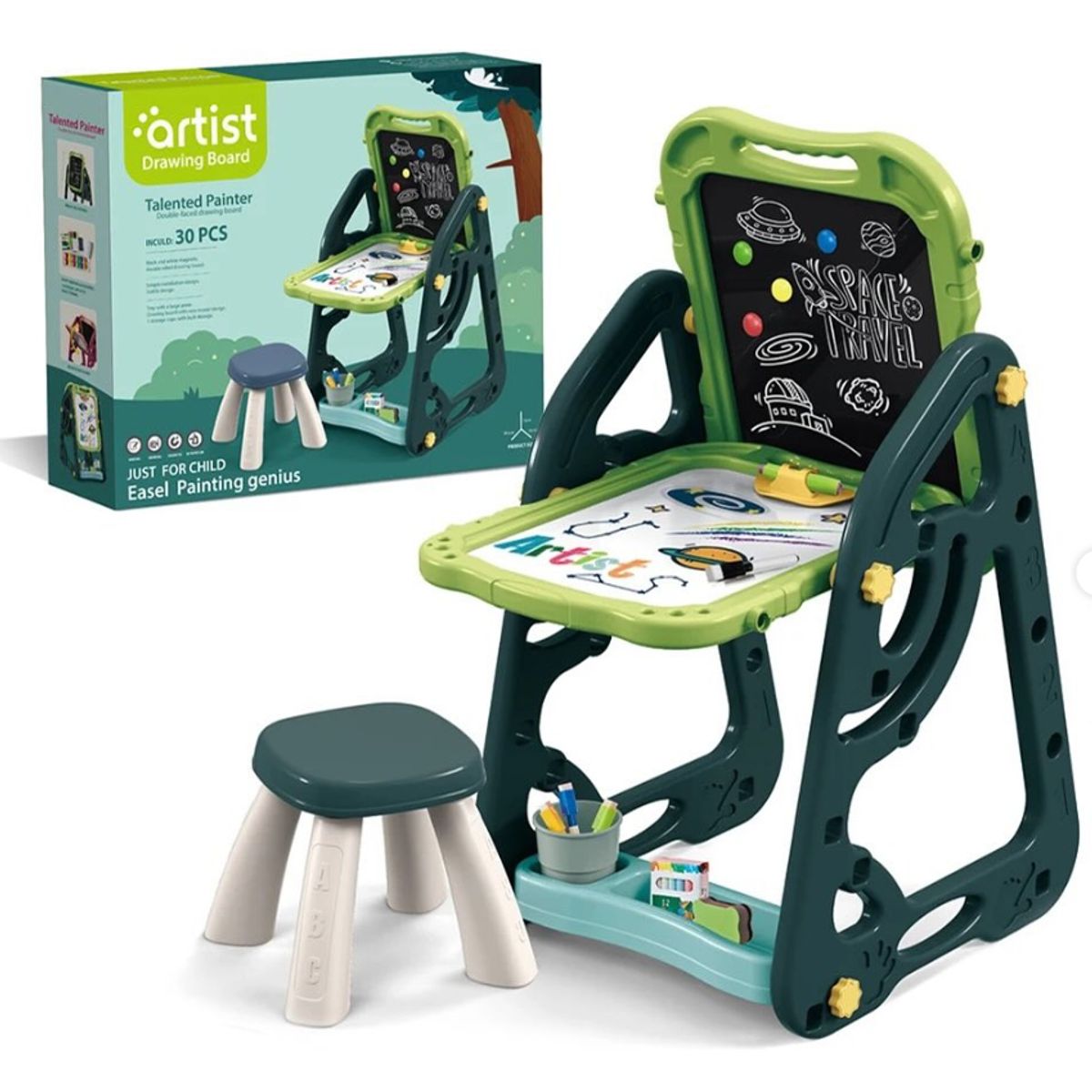 GENERICO - Pizarra doble de arte para niños azul 2 en 1