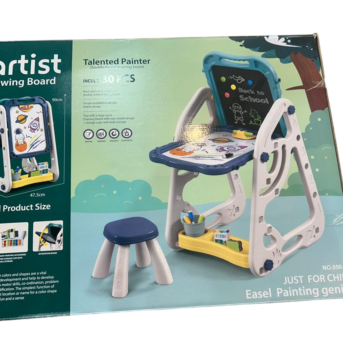 GENERICO - Pizarra doble de arte para niños azul 2 en 1