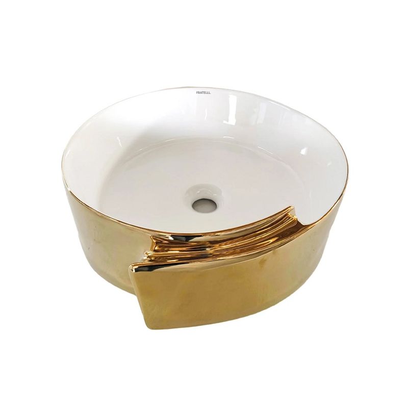 FRATELLI - BOWL OVALIN DE LOZA CIRCULAR  BLANCO CON DORADO MATTE 442-WG