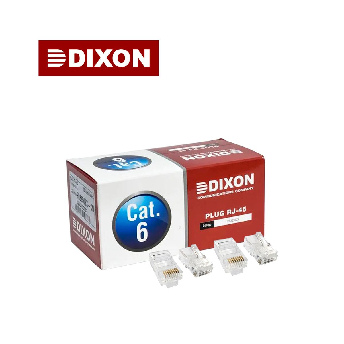 Caja 100 Conectores Rj45 Dixon para Utp Cat.6 8 contactos Cumple RoHs, marca DIXON - Foto Principal