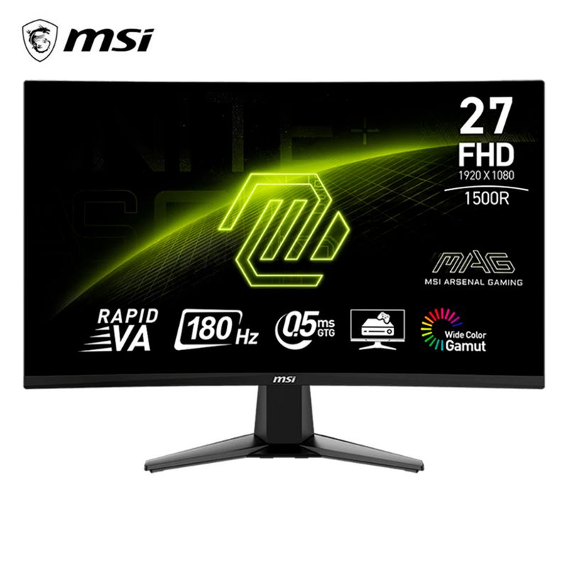MSI - Monitor curvo gaming MSI MAG-27C6F, 27" FHD Rapid VA, 180 Hz, 0.5 ms