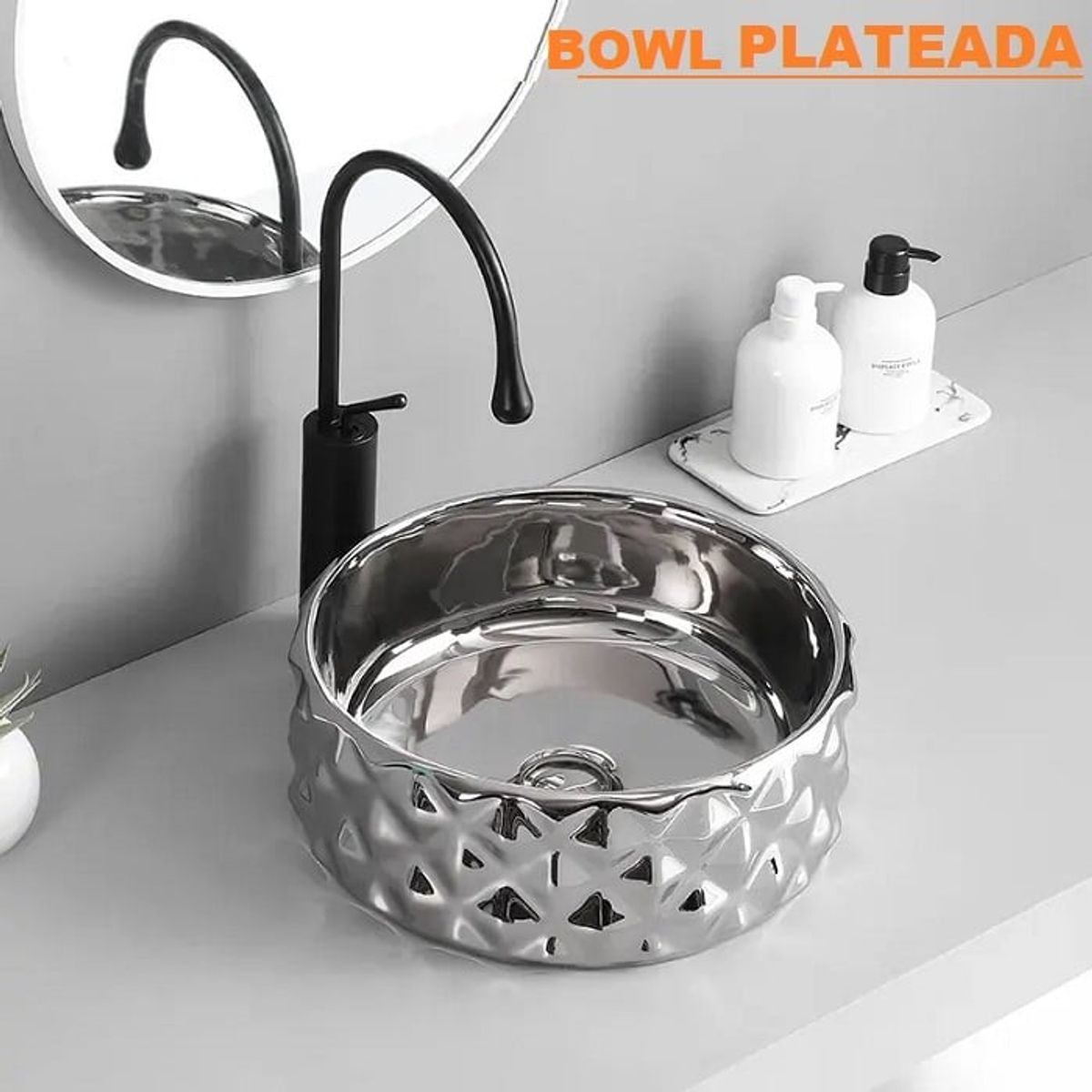 FRATELLI - BOWL OVALIN DE LOZA CRICULAR PLATEADO DIAMANTE 463-G1