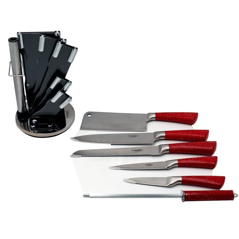 VALESKA - Cuchillos de cocina juego 8 piezas acero inoxidable Valeska VL-KN-8B