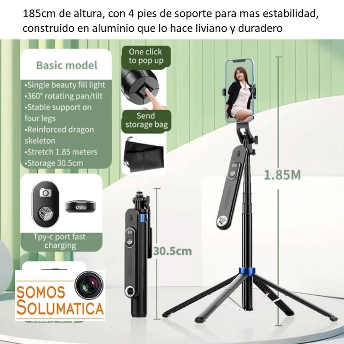 OEM - Palo Selfie Y Tripode - Bluetooth Para Celulares y gopro - largo 180cm