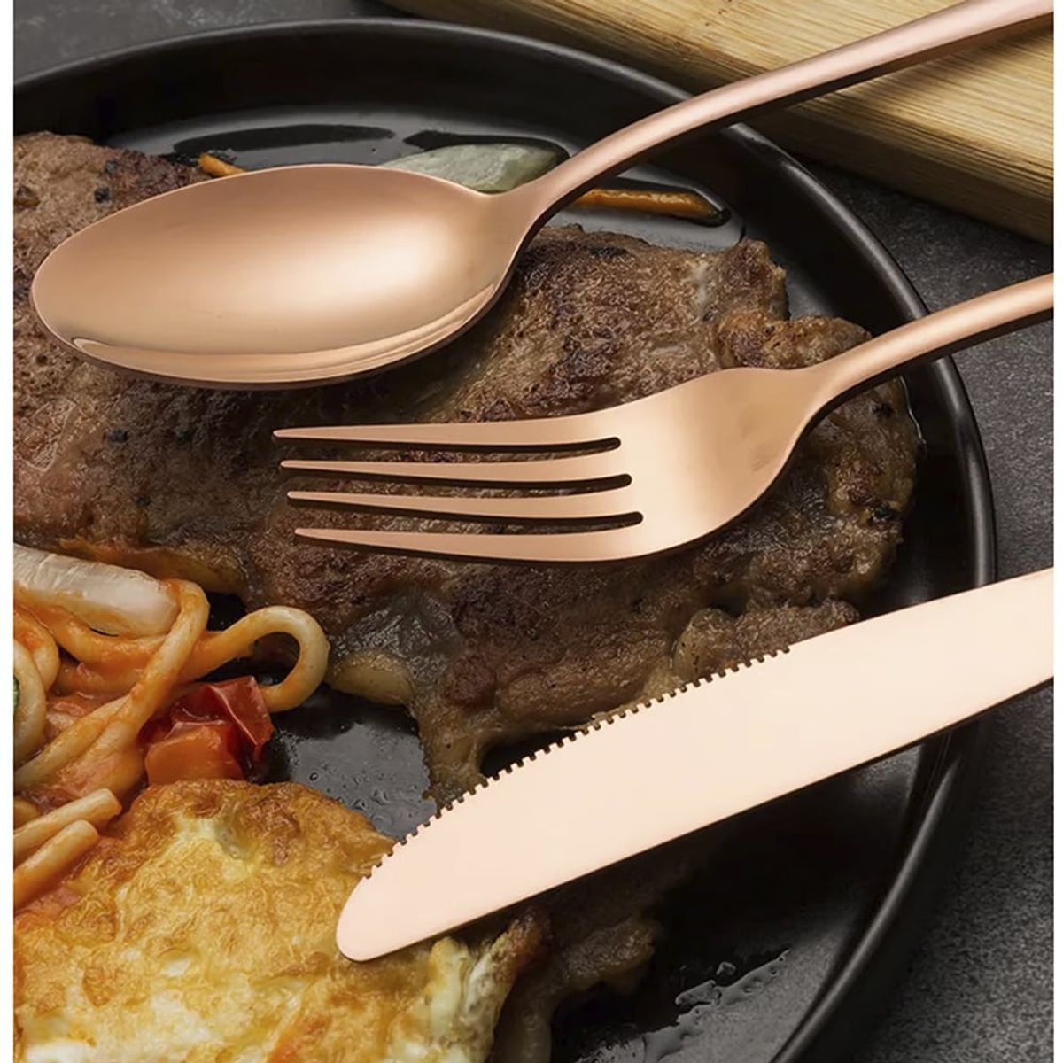 GENERICO - Set de Cubiertos acero inoxidable 304 Bronce 32 Piezas pulido espejo