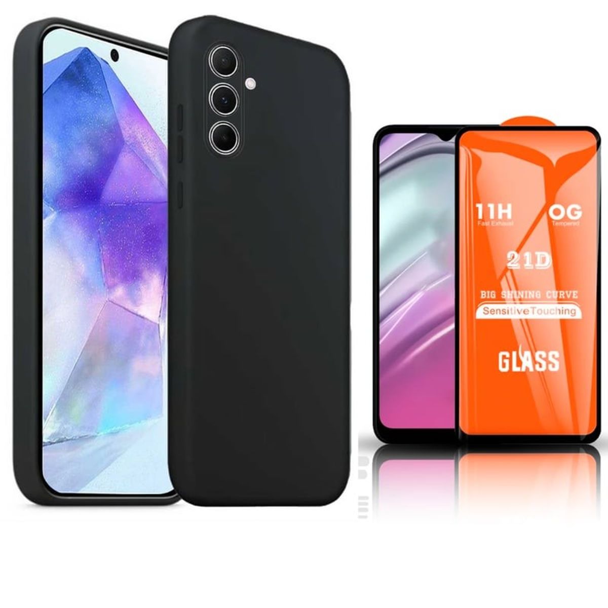 GENERICO - FUNDA DE SILICONA + MICA DE VIDRIO PARA SAMSUNG GALAXY A54  - NEGRO