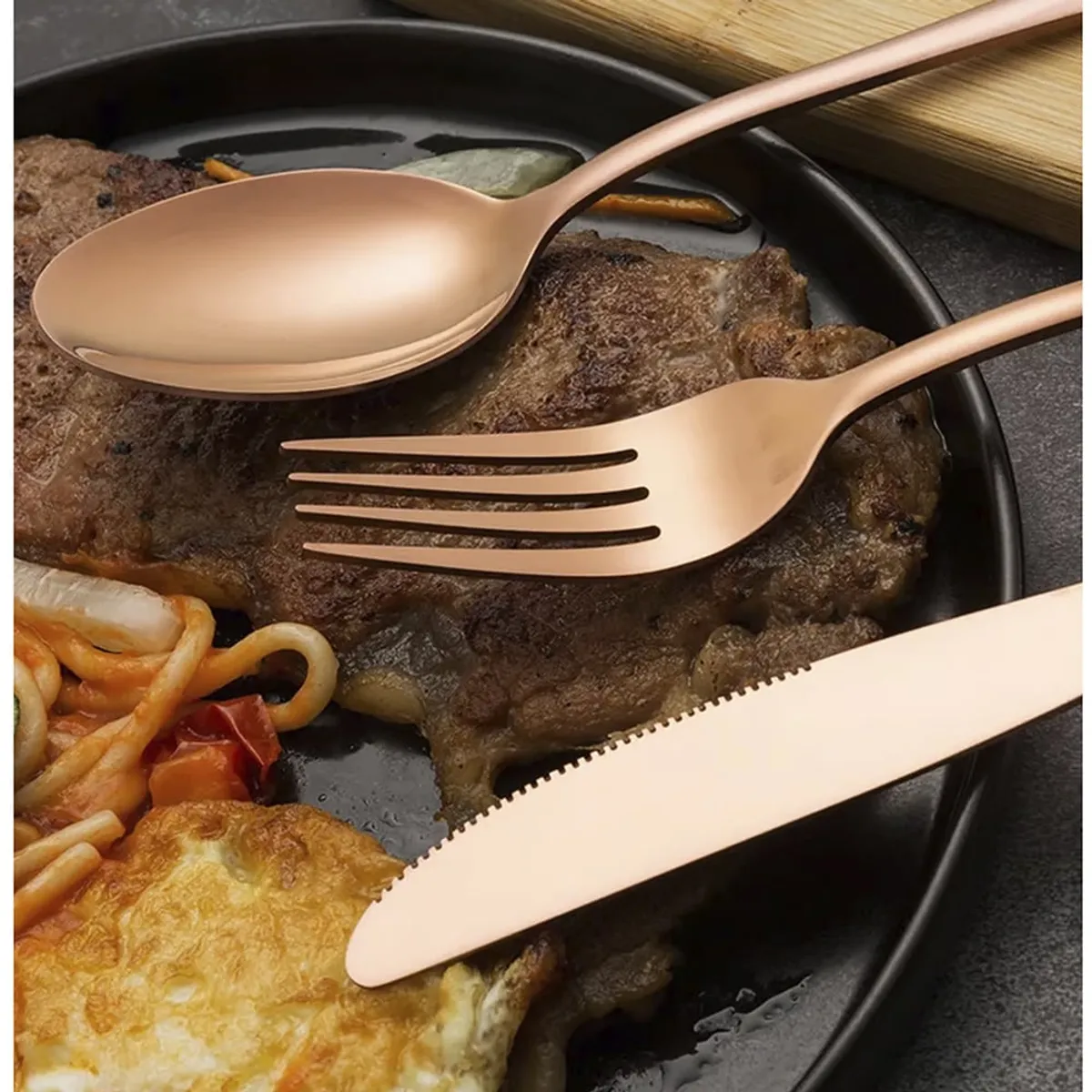 GENERICO - Set de Cubiertos acero inoxidable 304 Bronce 40 Piezas pulido espejo