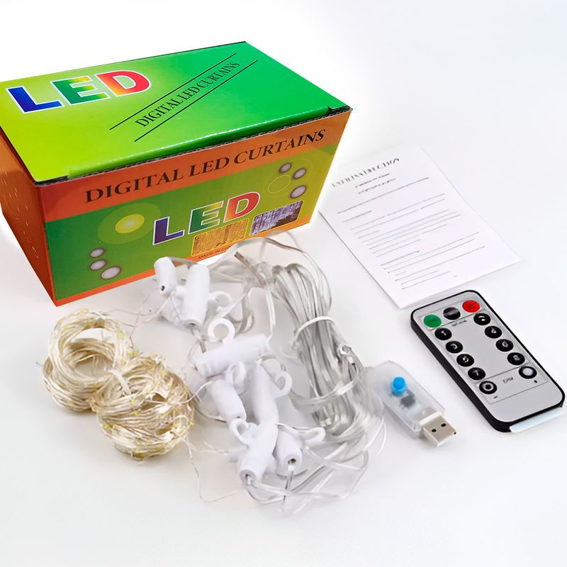 GENERICO - Cortina Luces Led 3x3m Control 8 Modos Usb  / color Amarillo