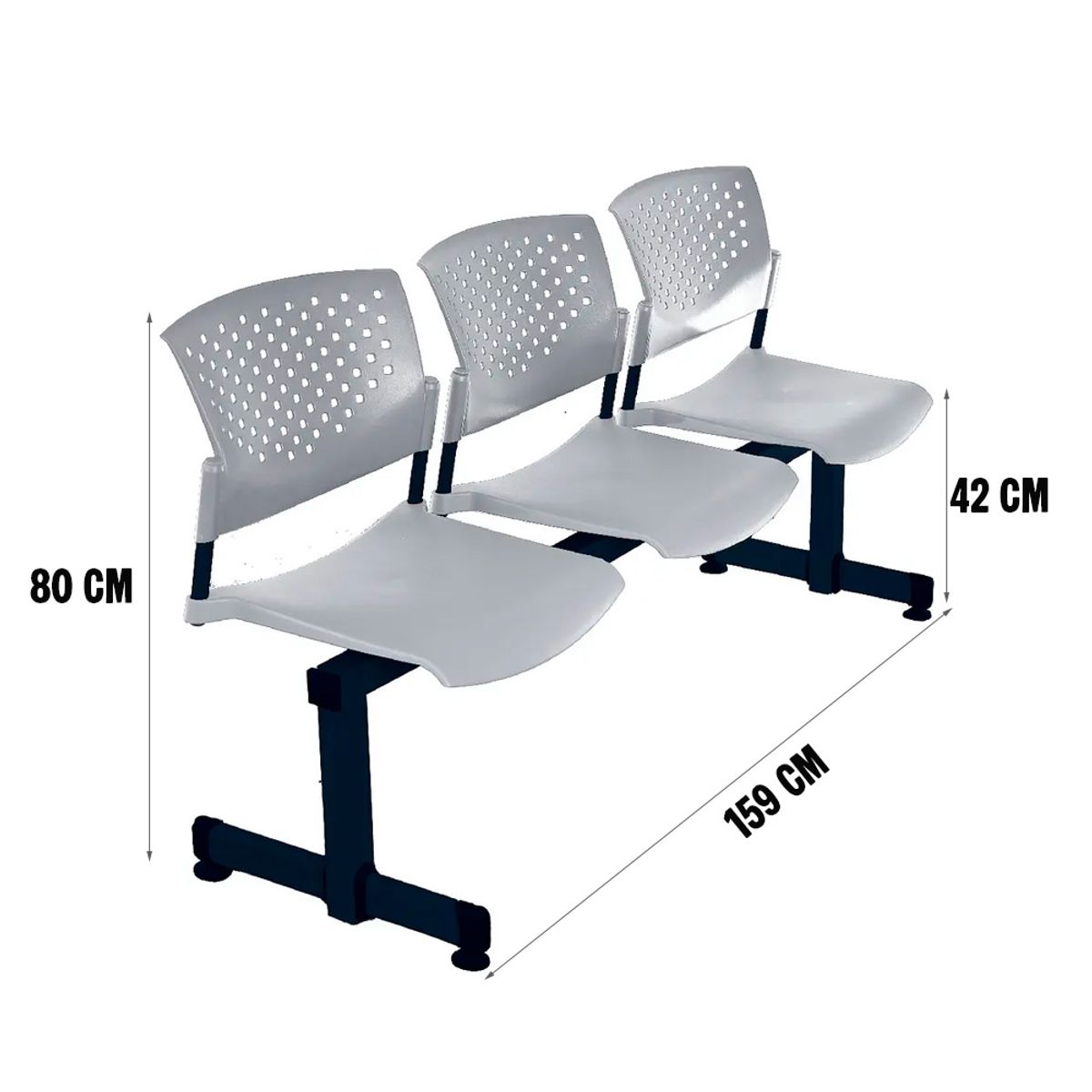 OFIDEAS - Banqueta De Espera Butterfly 2 Asientos Gris Estructura Negro Ofideas