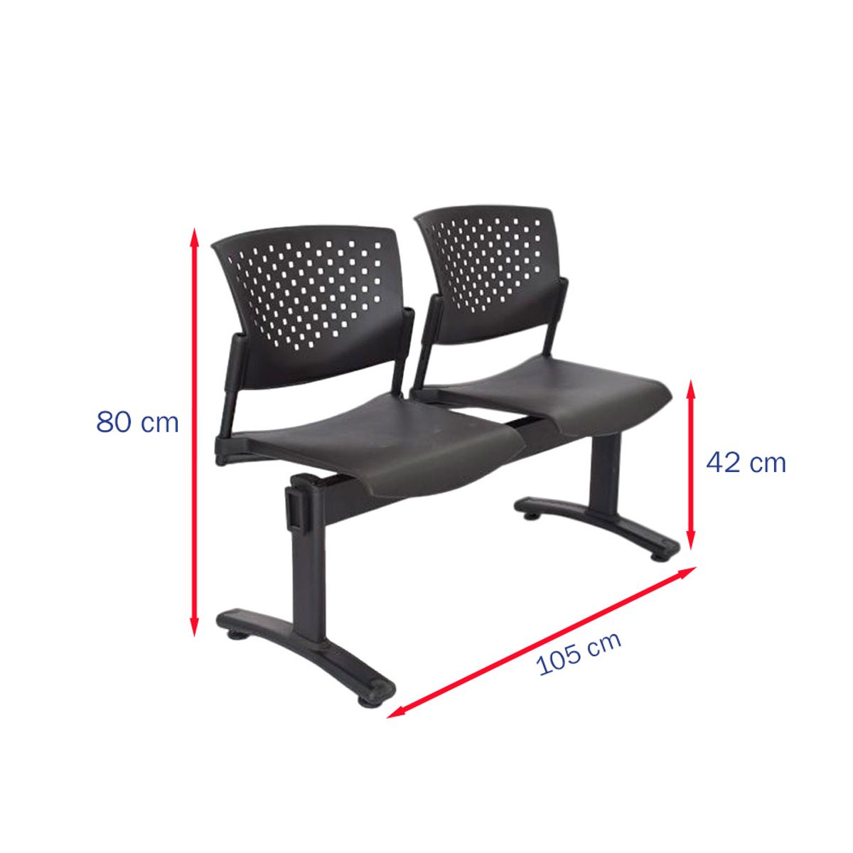 OFIDEAS - Banqueta De Espera Butterfly 2 Asientos Negro Estructura Negro Ofideas
