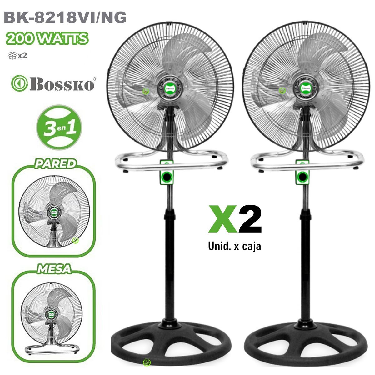 BOSSKO - Ventilador Industrial Bossko 200W 3 en 1 18" BK-8218VI/NG X 2 UNID.