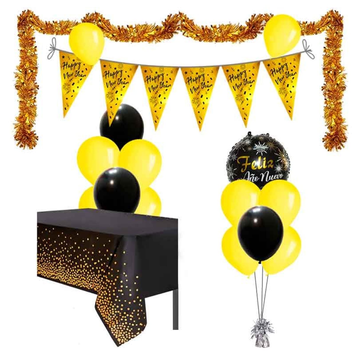 GENERICO - Decoración Año Nuevo de 18 Pzas /Mantel /Banner/Globos etc