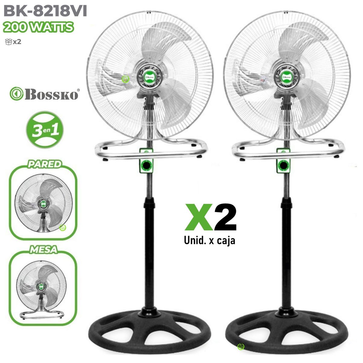 BOSSKO - Ventilador Bossko 3 en 1 de 18" 200W BK-8218VI X2 Unid.