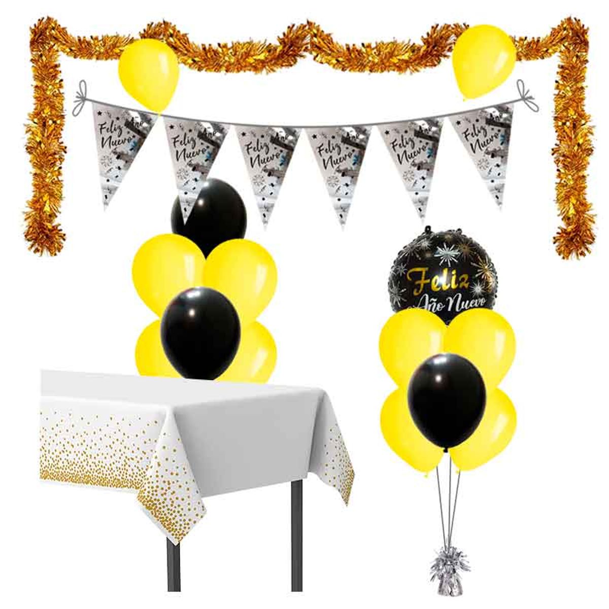 GENERICO - Decoración Año Nuevo de 18 Pzas /Guirnalda /Banner/Mantel