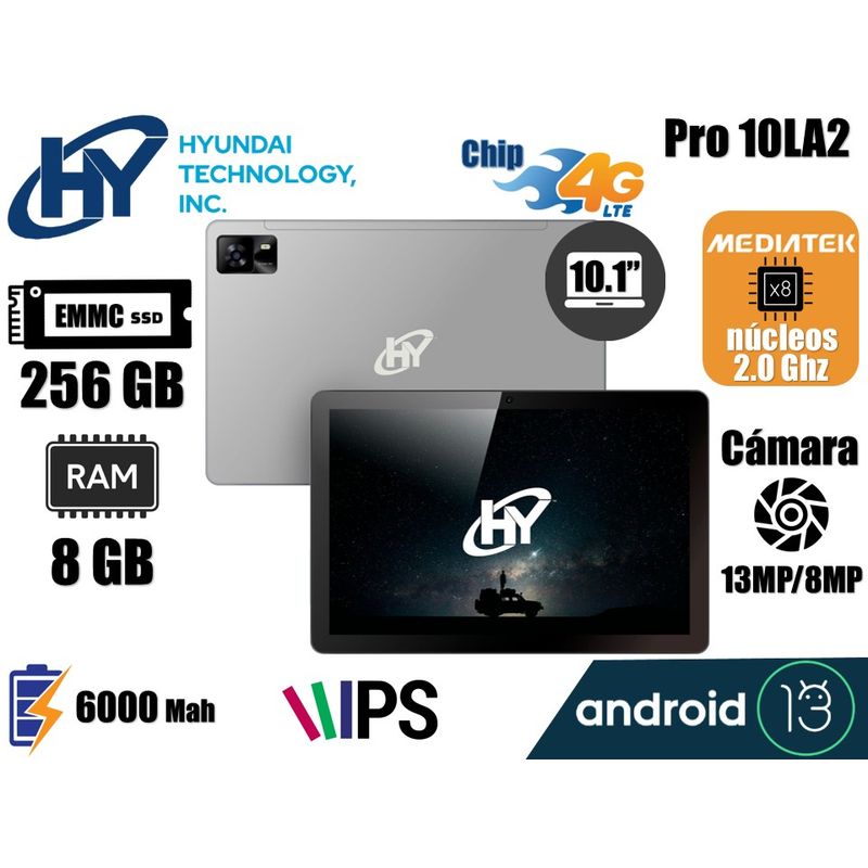 HYUNDAI - TABLET HYUNDAI HYTAB PRO 10LA2 RAM 8GB 256GB 4G LTE - GRIS ESPACIAL + USB LEXAR 32GB