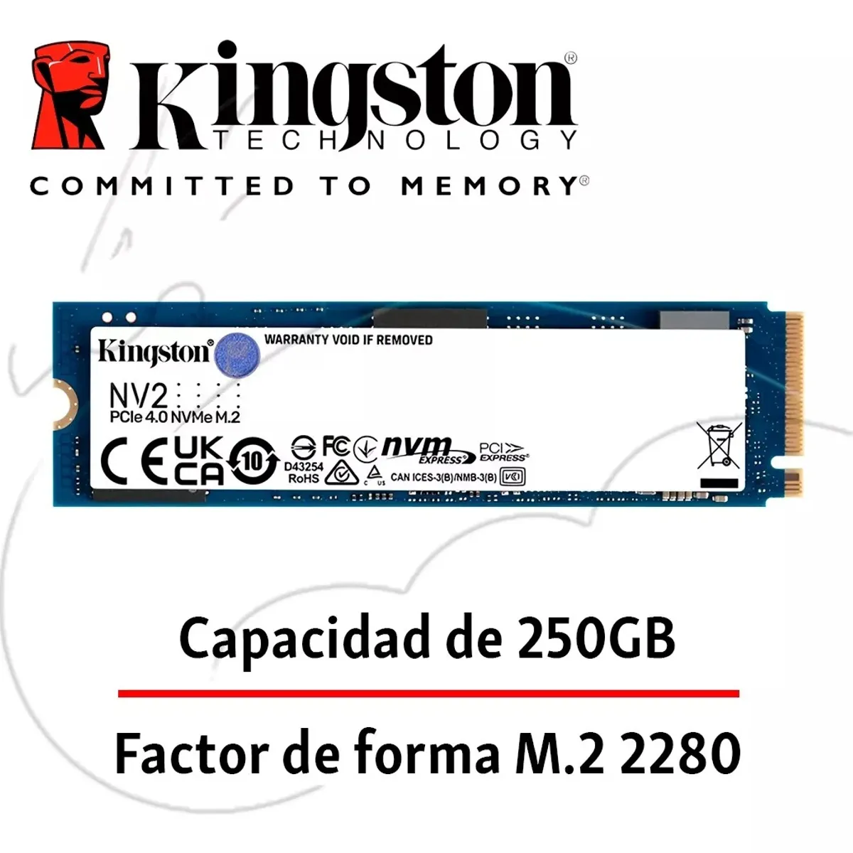 KINGSTON - Disco Solido Ssd 250gb M.2 Kingston Nv2 Pcie 4.0 Nvme Pc