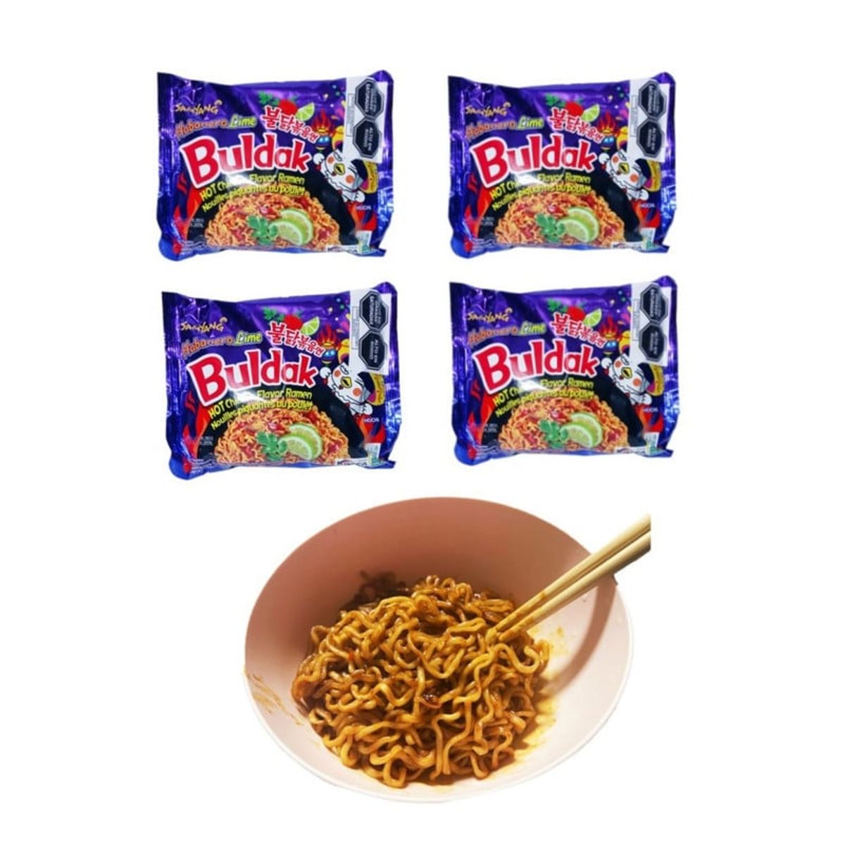 GENERICO - Pack 4u Fideos Ramen Buldak Sabor Aji Habanero y Limon 135gr